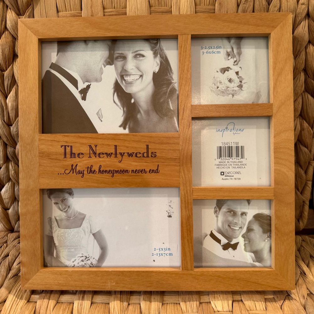 Picture Frame for 5 photos of Newlyweds, Honeymoon, Wedding Gift Memories